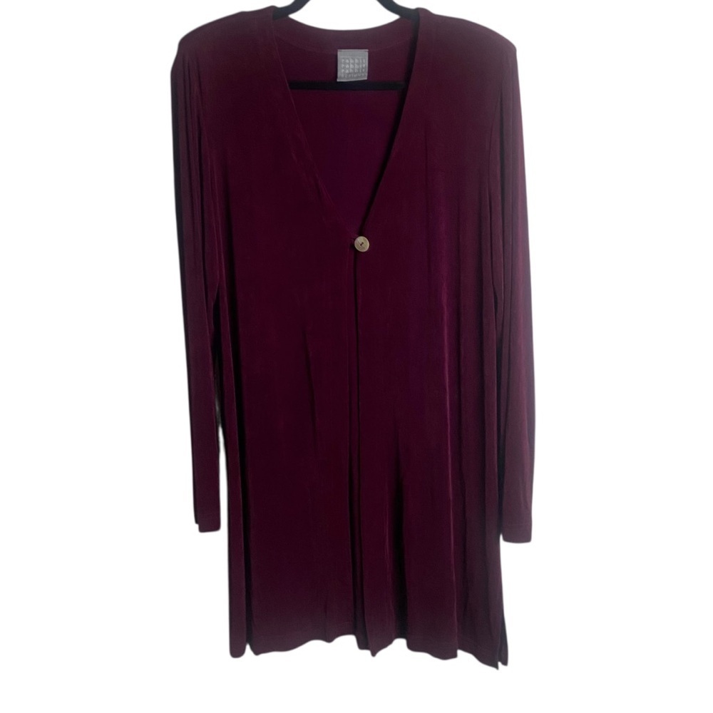 Rabbit Rabbit Rabbit Size 12 Duster Cardigan Burgundy Slinky Strech Long Vintage